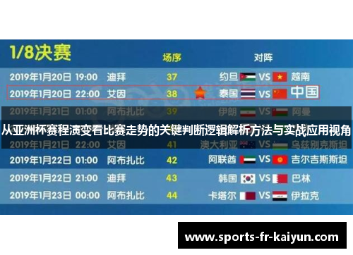 从亚洲杯赛程演变看比赛走势的关键判断逻辑解析方法与实战应用视角