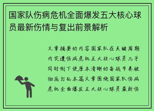 国家队伤病危机全面爆发五大核心球员最新伤情与复出前景解析